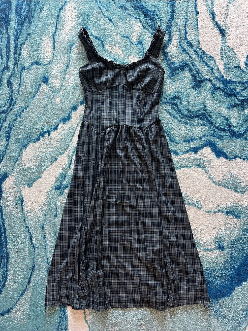 Moon River Blue Plaid Midi Dress